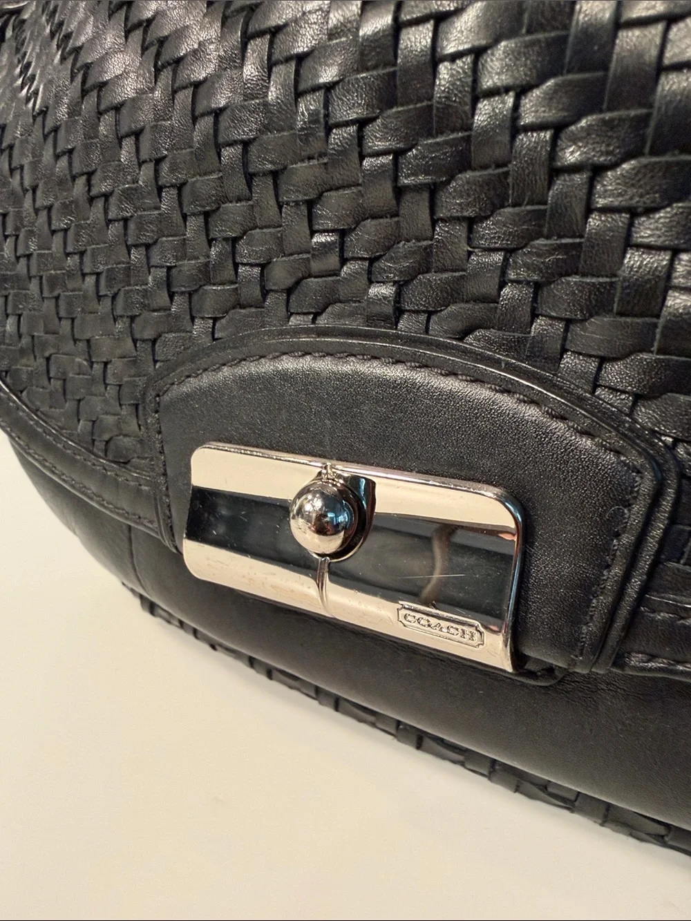 Coach Kristin Woven Leather Round Satchel